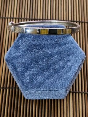 Sterling Silver David Rosales Native MultiStone  Hinged Bangle Bracelet